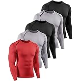 Mexholin 5/6 Pack Men's Compression Shirts Long Sleeve Athletic Workout Shirt Sports Base Layer Undershirt Quick Dry