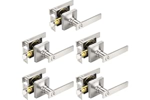 GOBEKOR 5 Pack Brushed Nickel Door Handle Interior Privacy Door Lever Keyless Door Lock for Bedroom & Bathroom Modern Square 