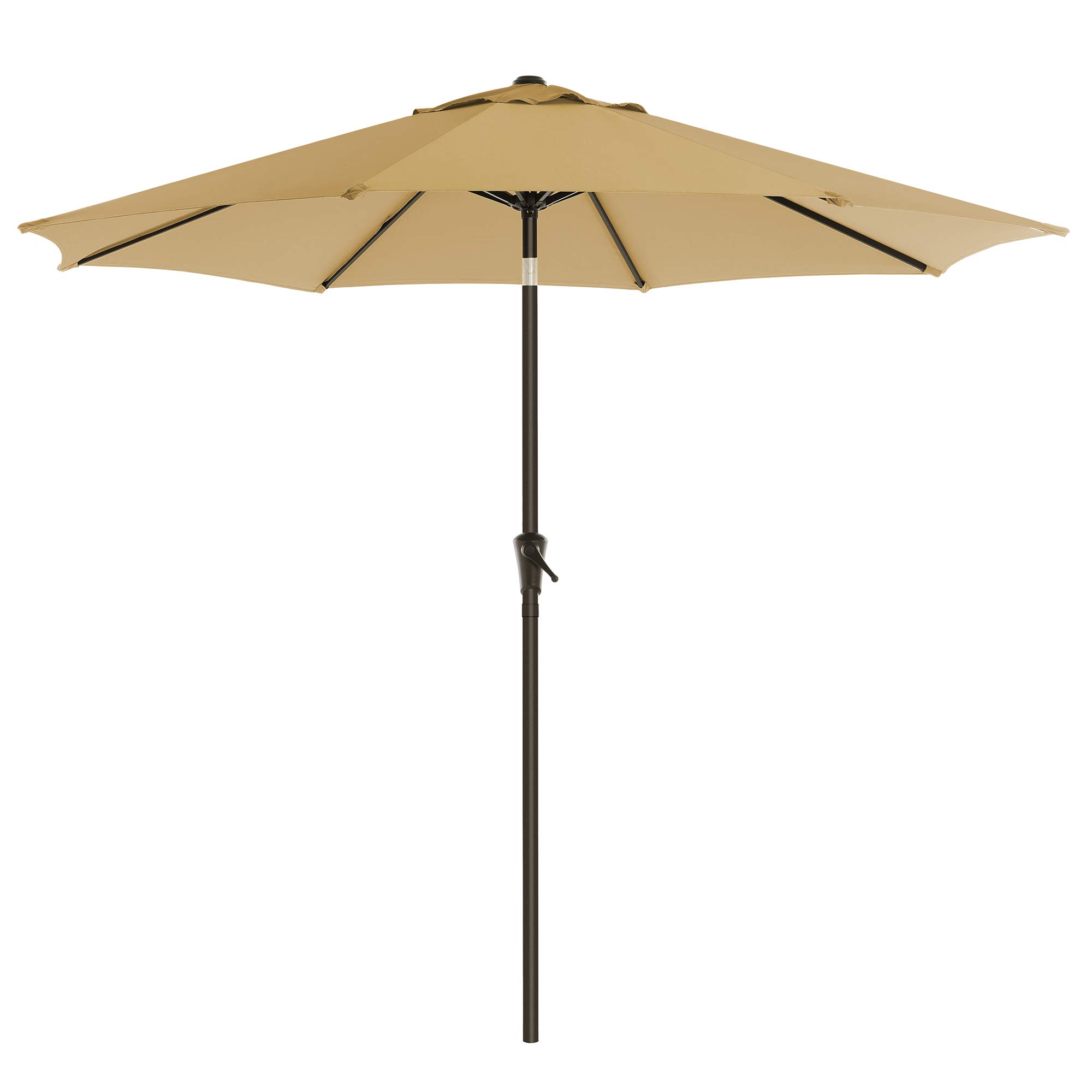 SONGMICS Patio Umbrella, 9 ft Outdoor Table Umbrella, 8 Ribs, UPF 50+, Tilt and Crank, Base Not Included, for Deck, Patio, Garden, Pool, Taupe UGPU009K01