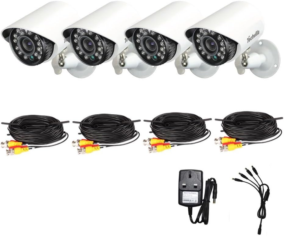 MVPower 4pcs/lot 700 TVL CCTV Bullet Camera Kit Weatherproof 24LEDs IR-CUT UK Plug