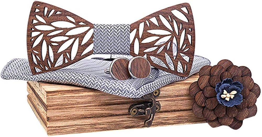 Herren Fliege Handmade Walnut Wood Fliege 3d Gepr/&auml;gte H/&ouml;lzfliege Einstecktuch und Manschettenkn/&ouml;pfe Set H/&ouml;lzerne Handgefertigte f/&uuml;r Hochzeiten Partei zum Anzug Zubeh/&ouml;r verstellbar Geschenk