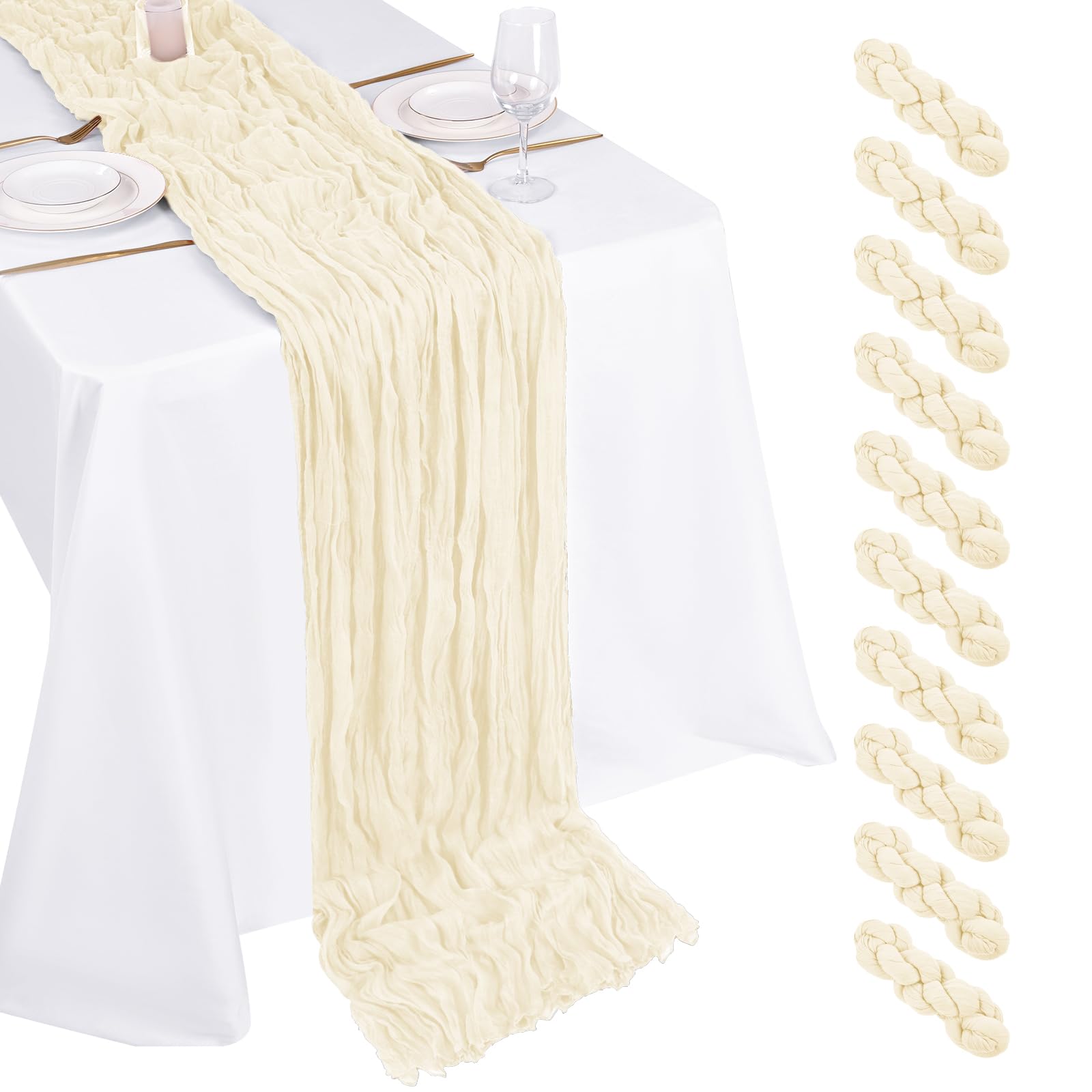 Photo 1 of 10 Pack Ivory Cheesecloth Table Runner 17x108 Inch Boho Gauze Cheese Cloth Table Runners for Wedding Party Baby Shower Birthday Home Decor