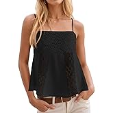 Yousify Womens Spaghetti Strap Tank Tops Summer Lace Crochet Cami Shirts Cute Square Neck Flowy Peplum Camisole
