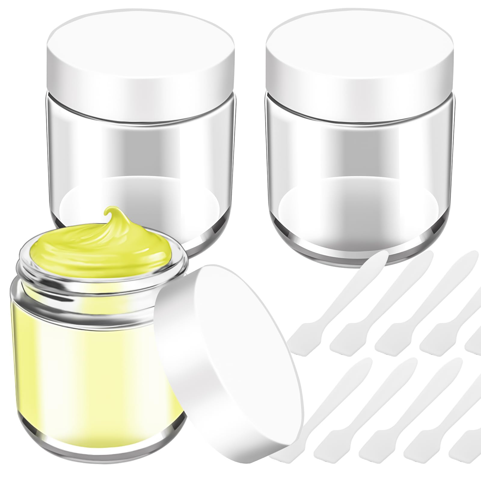 Photo 1 of MotBach 3 Pack 4oz Glass Jars with Lids, 4ounce Small Glass Containers with Lids and Inner Liners, 120ml Clear Round Jars Travel Toiletries with Spatula for Makeup Cosmetic Salve LipBalm Cream Lotion