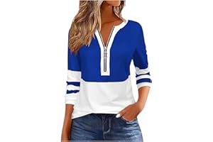 SINZELIMIN Tops for Women's Trendy Color Block Striped T-Shirts Long Sleeves 1/2 Zipper up Crewneck Tees Blouse Tunic Top