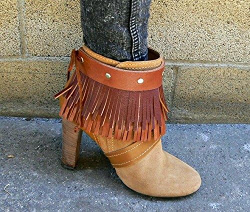 Lion Leather fringe Anklet Boot Cuff in Caramel brown