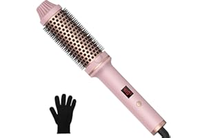 Yitrust 1.5 in Thermal Brush, Curling Iron Brush Volumizing Brush, 10 Temps LCD Display Up to 410F, Double PTC Ceramic Tourmaline Ionic Curling Comb, 110-240V Travel Curling Iron, Pink