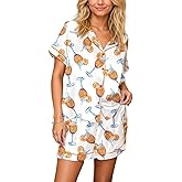 VKEGNIO Womens Pajamas Set Short Sleeve Button-Down 2 Piece PJ Set Lounge Sleepwear Cute Graphic Tees PJ Set