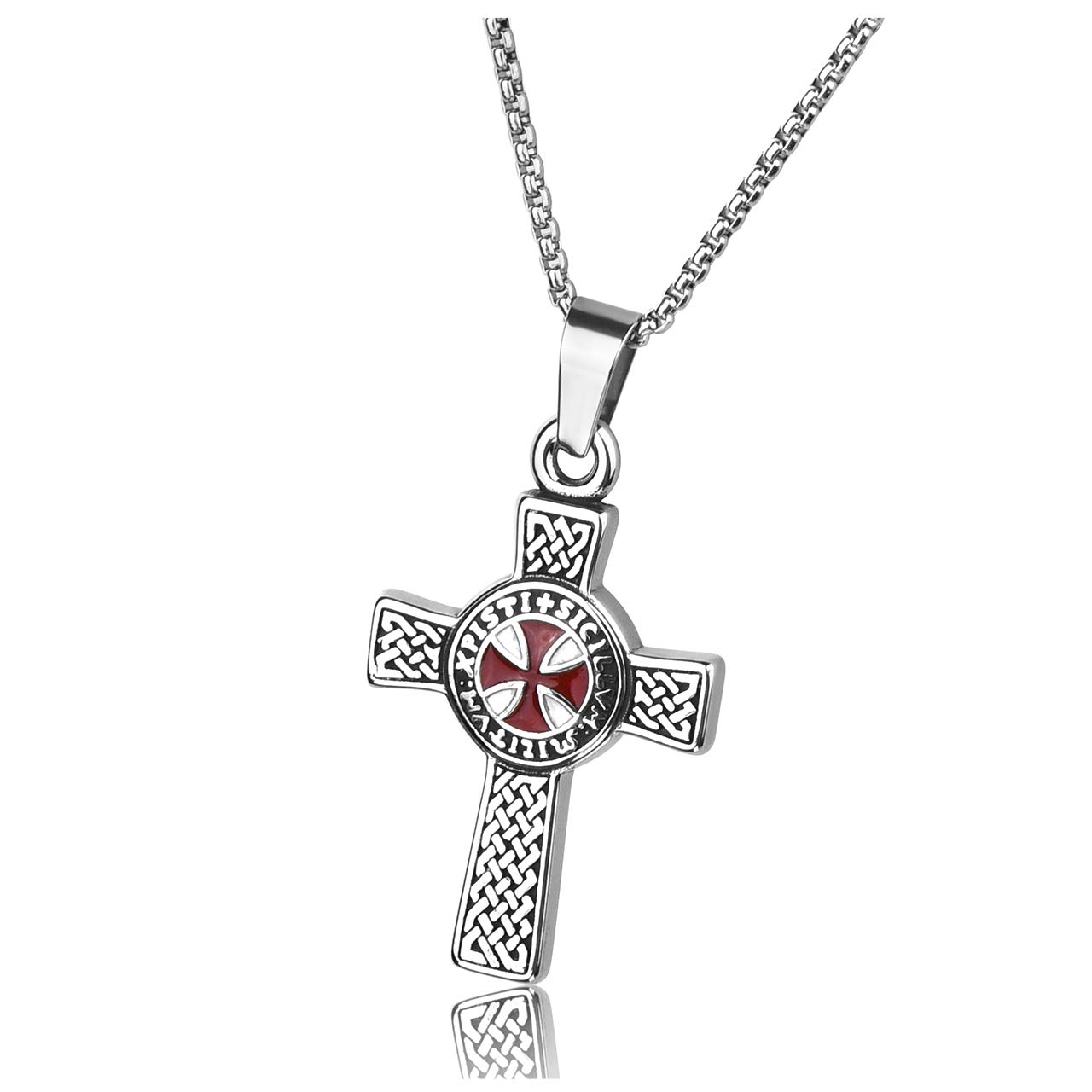 Zysta Men's Women's Stainless Steel Templar Knights Jewellery - Celtic Cross Pendant Chain Celtic Knot Necklace Malta Cross Chain Amulet with 61 cm Chain Punk Biker for Gift Knights Templar