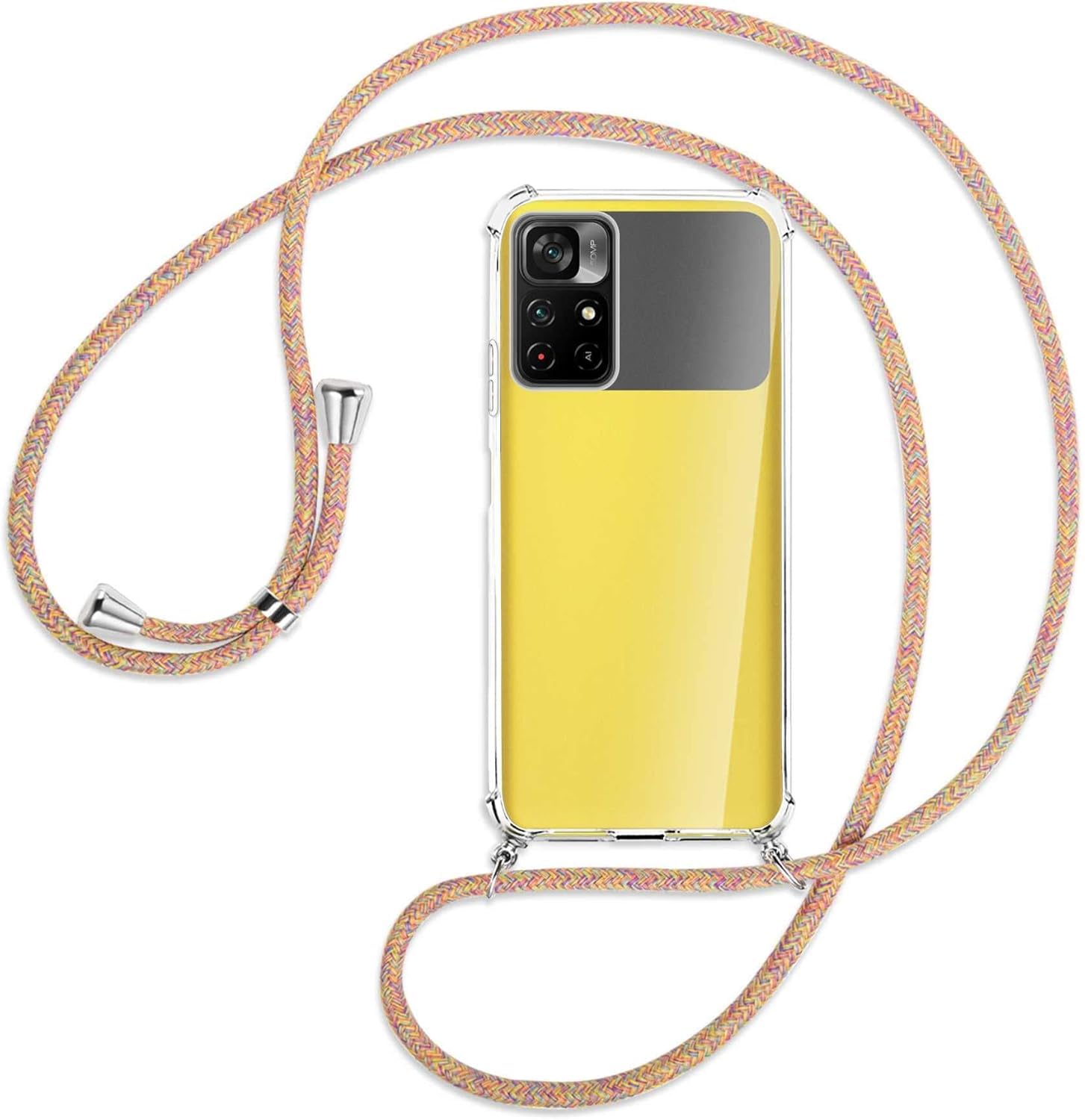 Necklace Case for Xiaomi Poco X4 Pro 5G Cover with Neck Strap Clear TPU Phone Chain Case Crossbody Necklace with Cord Transparent Silicone Case with Adjustable Lanyard Case with Strap Cord,Arcobaleno