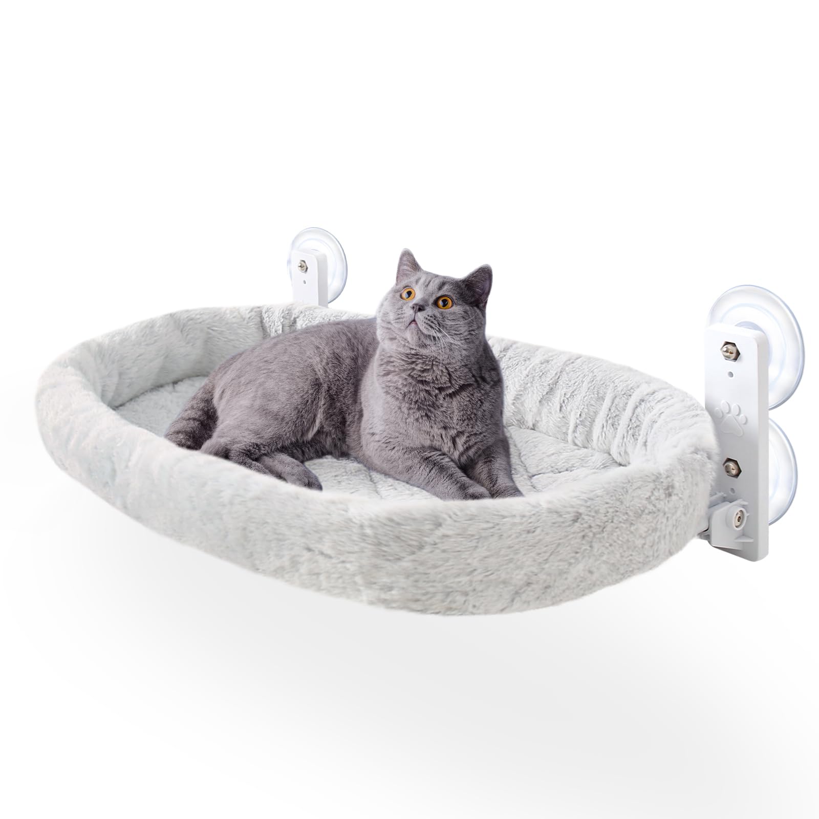 GUUSII HOME Cat Hammock Window Perch Foldable Hanging Bed Windowsill Seat Large Cats Shelf with Strong Suction Cups Kitty Lounger Reversible Cover 53 * 30cm Hold Up to 18kg Easy to Assemble(Grey)