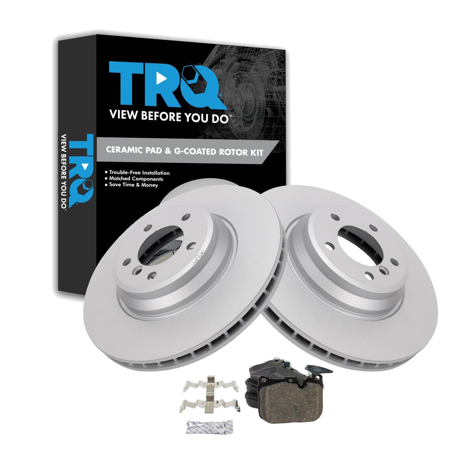 TRQ Front Brake Pad and Rotor Set Ceramic Coated Rotors Compatible with 2012-2013 BMW 335i 2013 335i xDrive Image