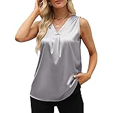 Women's Silk Satin Blouse, Summer Sleeveless Tank Tops, V Neck Camisole Work Shirts for Women