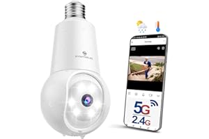 SYMYNELEC Light Bulb Security Camera: 5G WiFi Socket Camera Outdoor - Wireless Lightbulb Camera Waterproof for Home with Night Vision Motion Detection