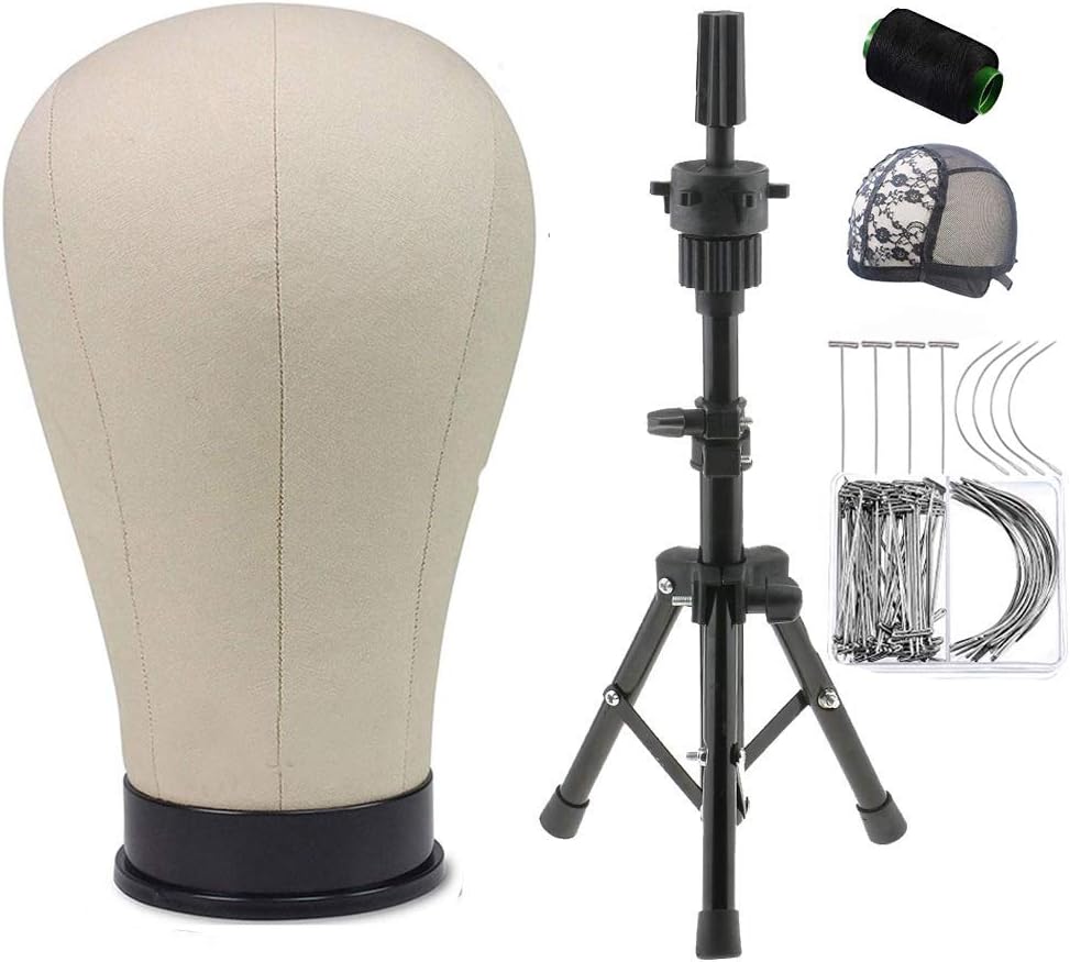 Cork Canvas Block Head Mannequin Manikin Head with MINI Stand, Wig T