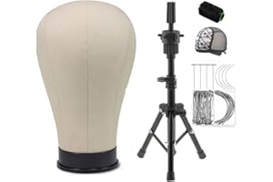 Wigs Canvas Head Professional Block Heads Set with Adjustable MINI Tripod Stand for Salon Professional Hair Stylist Makeup Bl