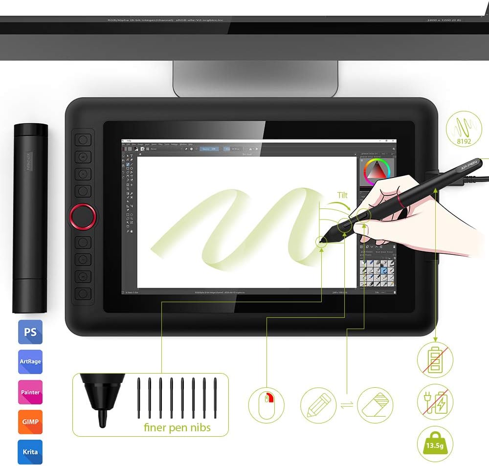 XP-PEN Artist12 Pro 11.6 Inch Drawing Monitor Pen Display Full-Laminated Graphics Drawing Tablet with Tilt Function Battery-Free Stylus and 8 Shortcut Keys(8192 Levels Pen Pressure and 72% NTSC): Computers & Accessories