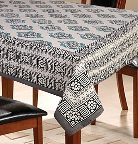 Urbano Homz 6 Seater Floral Grey Dining Table Cover, 100% Cotton, 145 Cm X 220 Cm