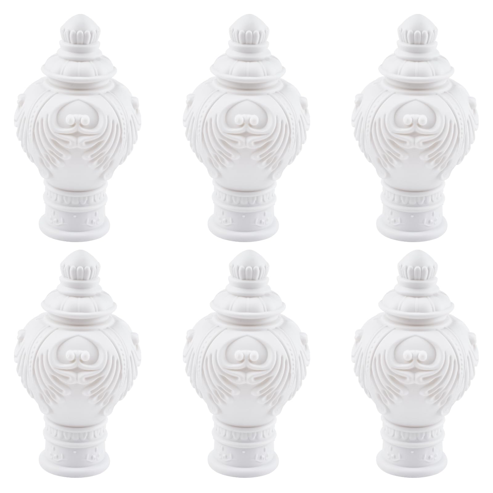 UFURMATE Curtain Finials, 6Pcs White Plastic Drapery Rail Pole Head Cap Decorative Window Curtain Rail End Curtain Rod Pole Finials Ends, Fits Dia. 28mm/1.1in Curtain Rods (Classical Style)
