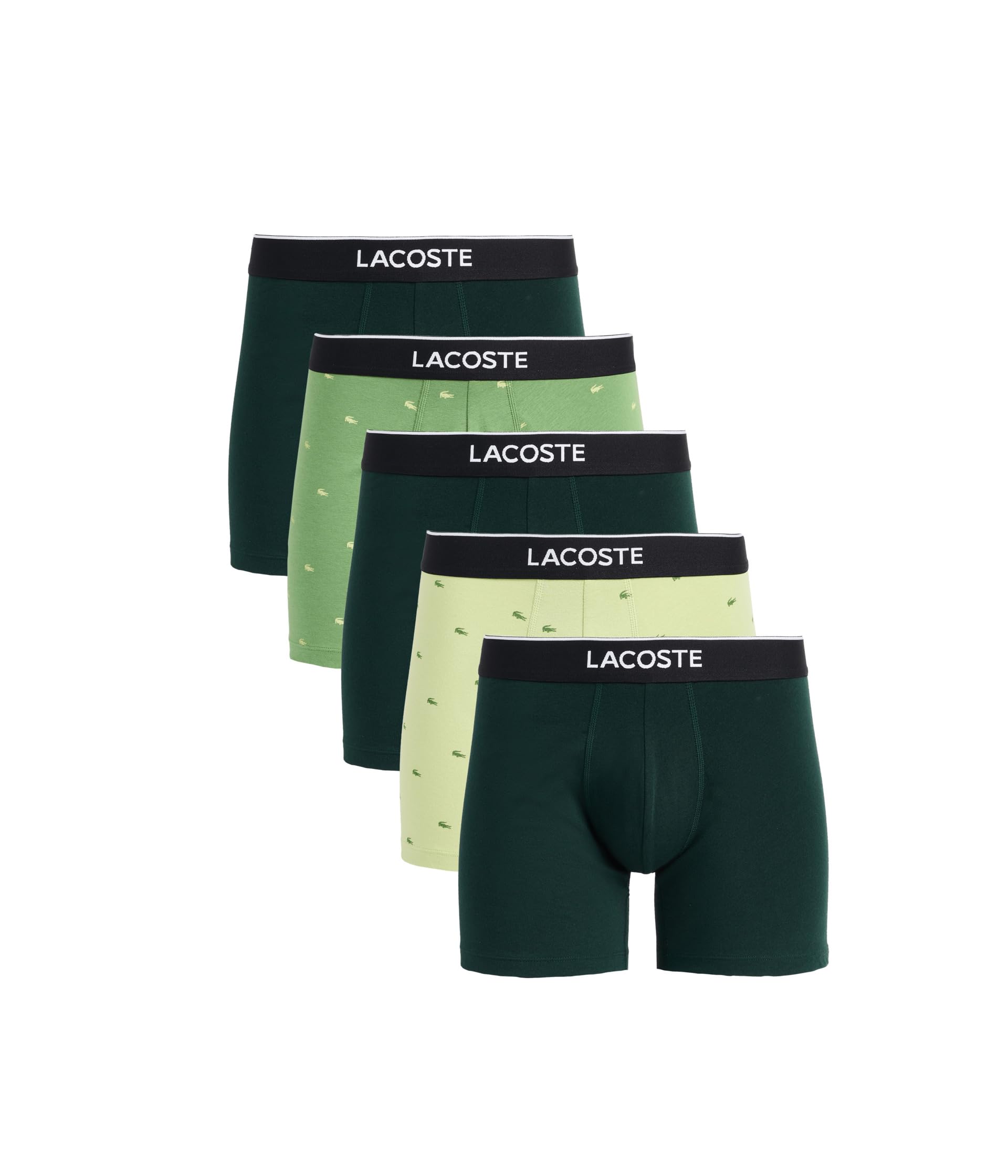 Lacoste Men's Cotton Stretch Mini Croc Print Boxer Briefs, 5-Pack (Amazon Exclusives), Birch/Lamb's Lettuce/Sino, Medium Image
