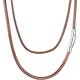 2mm 3mm Waterproof Braided Leather Cord Necklace with Durable Stainless Steel Snap Clasp Men Women Woven Wax Black/Brown String Rope Chain for DIY Pendant Length 16" 18" 20" 22" 24" 26" 28" 30"