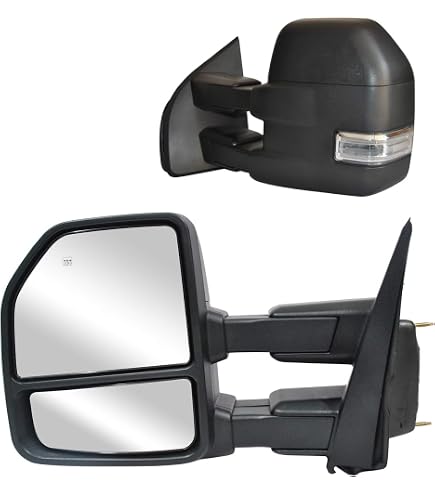 ReYee Towing Mirrors Fit Ford F150 Pickup Truck 2015 2016 2017 2018 2019 2020 With Heated Power Turn Signal Temperature Sensor Puddle Light Auxiliary Lamp Manual Extendable Chrome Cap 22 Pin Plug