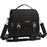 MOSISO Small Camera Bag for Photographers, Puffy Camera Shoulder Bag for DSLR/SLR Cameras, Padded Flap Crossbody Photography Handbag for Women with Tripod Holder&Rain Cover for Canon/Nikon/Sony, Black