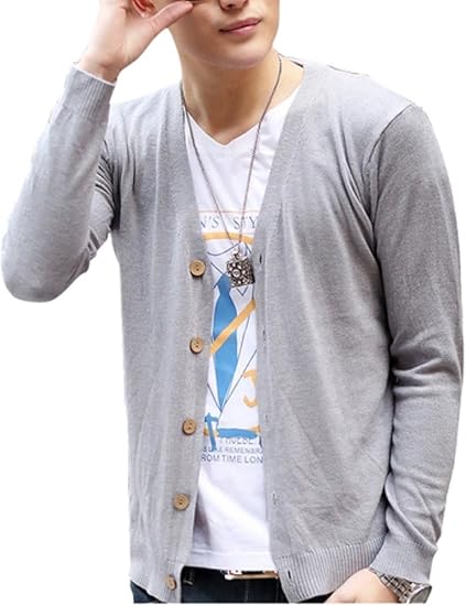 Amazon メンズ 春からの重ね着カラーカーディガンです コーデしやすいカーディガン 人気の春色2色 浅グレー 明るい紅色 シャツとのコーデ抜群 ナチュラルなトップス 限定 巾着袋付き M 浅グレー カーディガン 通販