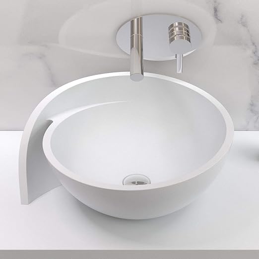 Adm Circle Countertop Vessel Stone Resin Sink Matte White 20