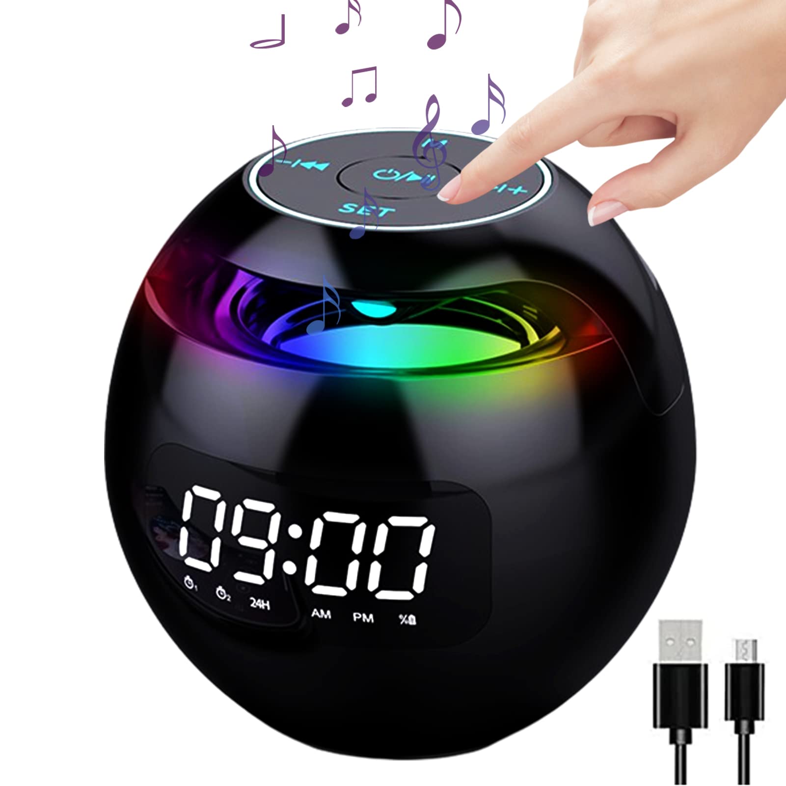 LCOZX Portable Digital Alarm Clock, Alarm Clocks Bedside with Bluetooth Speaker and Smart Induction, USB Charging Alarm Clock Speaker with Dual Alarms for Bedroom Office& Travel