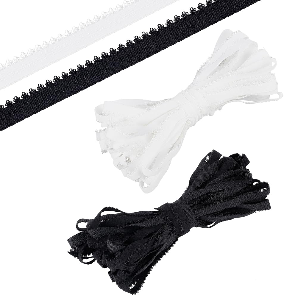 BENECREAT 25m Plush Bra Strap Elastic Band, 2 Colors 11mm Wide Elastics Spandex Bands Shoulder Tape for Lingerie Underwear Sewing Trim, 12.5m/Color