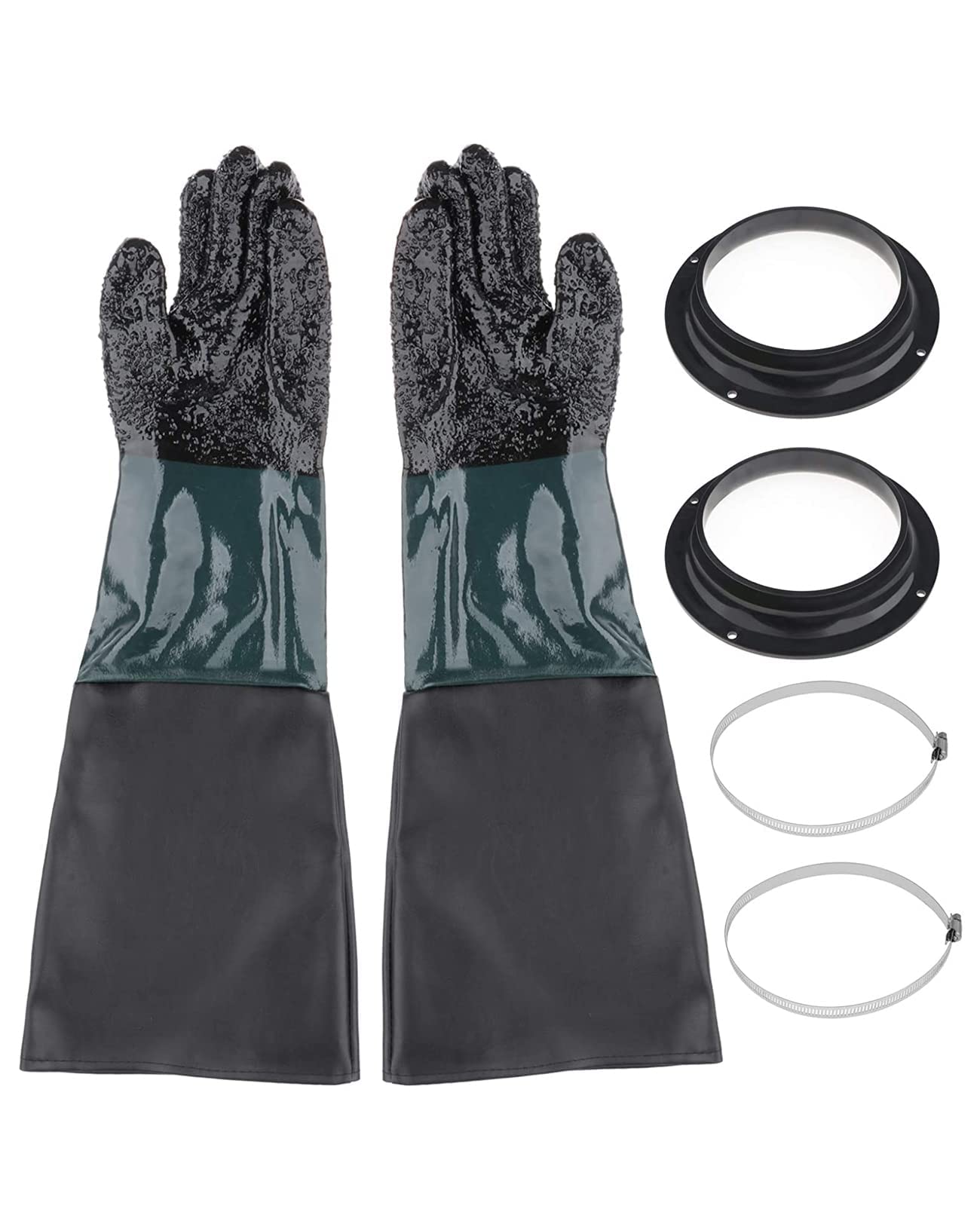 TINGSING 1 Pair Sandblasting Cabinet Gloves 23.6",Blast Protection, with 2 Glove Holders,Safety Work Gloves