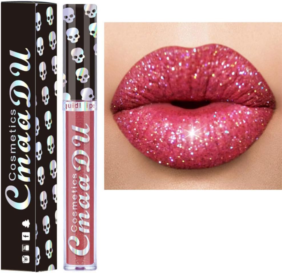ARTIFUN Lip Gloss High Shimmer Sexy Metallic Liquid Lipstick Diamond Glitter Sparkle Lip Gloss (#4)