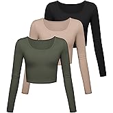 Long Sleeve Crop Tops for Women Workout Basic Clothes Fitted Slim Scoop Neck Cute Yoga Shirts
