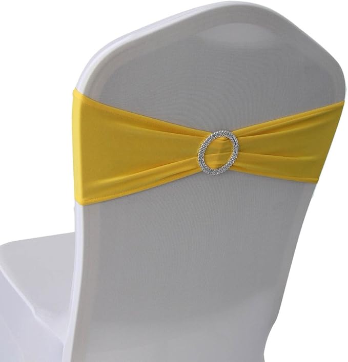 Yellow Spandex Chair Bands Sashes 50 pcs Wedding Banquet