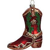 2pcs Blown Glass Cowgirl Cowboy Boot Christmas Ornament, Hanging Glass Cowboy Cowgirl Boot Ornaments for Christmas Tree Decoration