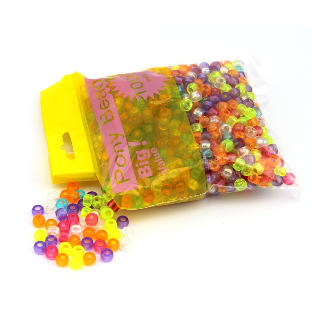 Pony Bead Big Value Pack 1000/Pkg-Transparent Multicolor by arkCRAFT