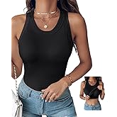 Ninimour Women Tops Tank Tops with Built-in Bra for Women Sleeveless Racerback Shirts Casual Ribbed Fitted Tops