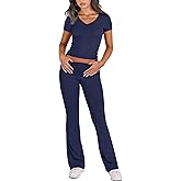 chicyes Lounge Sets for Women 2 Piece Foldover Yoga Flare Leggings Pants Crop Tops Casual Y2K Outfits Matching Tracksuit Set