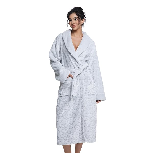 SOFPRACE WOMENS LONG FLEECE ROBE SOFT PLUSH ROBES FOR WOMEN WARM BATHROBES COMFY HOUSE COAT FULL-LENGTH WITH POCKET (US, ALPHA, X-LARGE-GREY)
