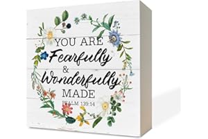 RAZPAH Christian Wood Signs, Bible Verse Psalm 139:14 - You are Fearfully & Wonderfully Made, Box Sign Decor Tabletop, Inspirational Wood Plaque, Wood Table Signs, Country Style Home Decor, Christian Gift