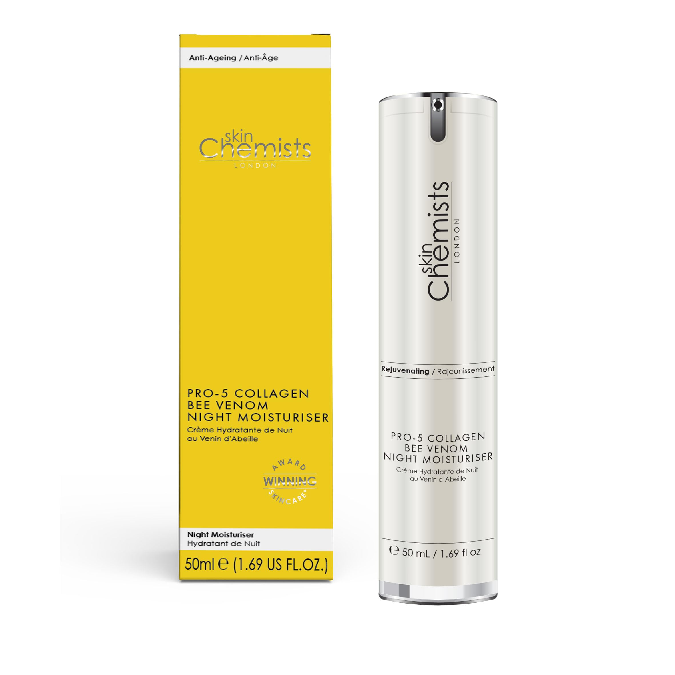 skinChemists Pro-5 Collagen Bee Venom Night Moisturiser 50ml | Boost Collagen, Firm Skin, and Reduce Wrinkles for Youthful Radiance - Advanced Anti-Aging Formula
