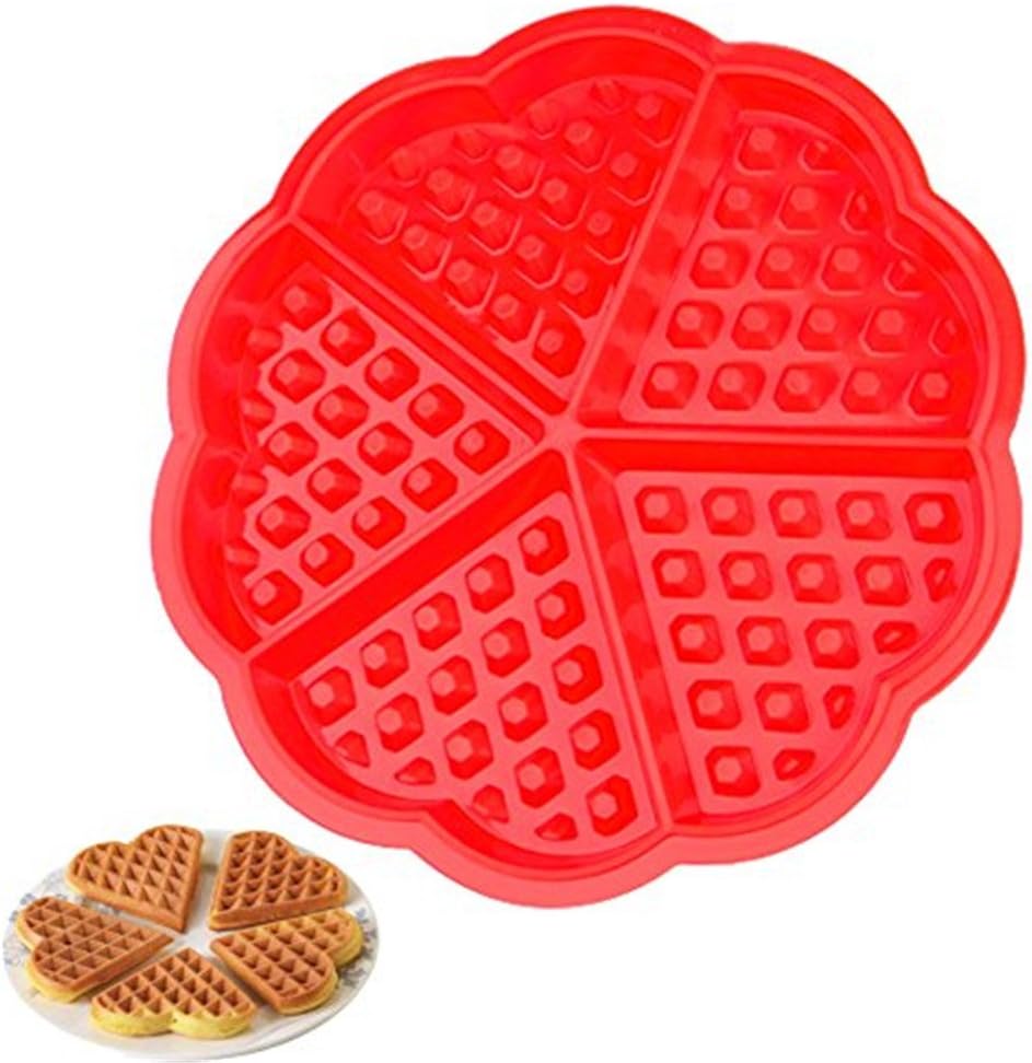 SupplyEU Waffle Baking Molds Bakeware Silicone Mini Heart Waffle Mold Muffin Mould Non-Stick Baking Pan (Red)