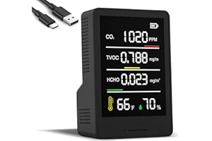PERFORMANCE GURU 5-in-1 Indoor Air Quality Monitor Professional Indoor Portable CO2 Monitor | Temperature | Formaldehyde Detector | Humidity TVOC | Air Quality Tester - Confined Space Clean Air Monitor Black