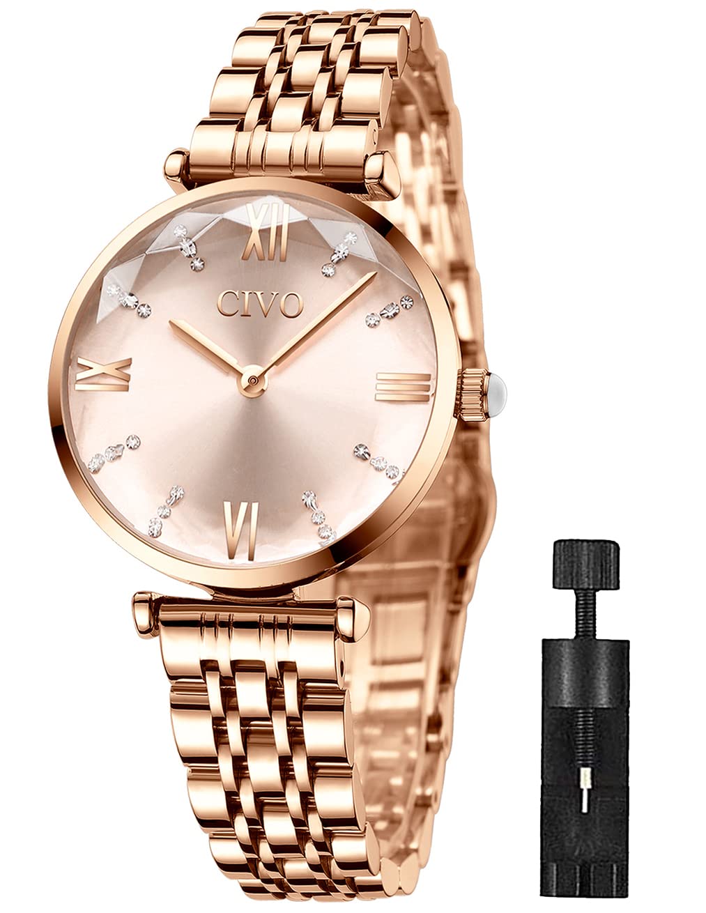 CIVO Women's Designer Rose Gold Stainless Steel Analogue Ladies Watches - Elegant Dress & Casual Wrist Watches for Women - Waterproof