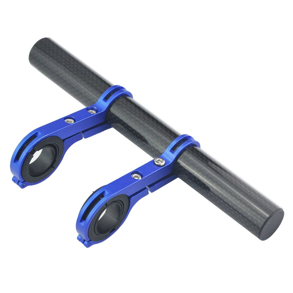UPANBIKE Bike Handlebar Extender Extension Carbon Fiber Bracket Aluminum Alloy Clamp for Bicycle Speedometer Headlight Light Lamp Holder (Blue 20cm Double Clamp)