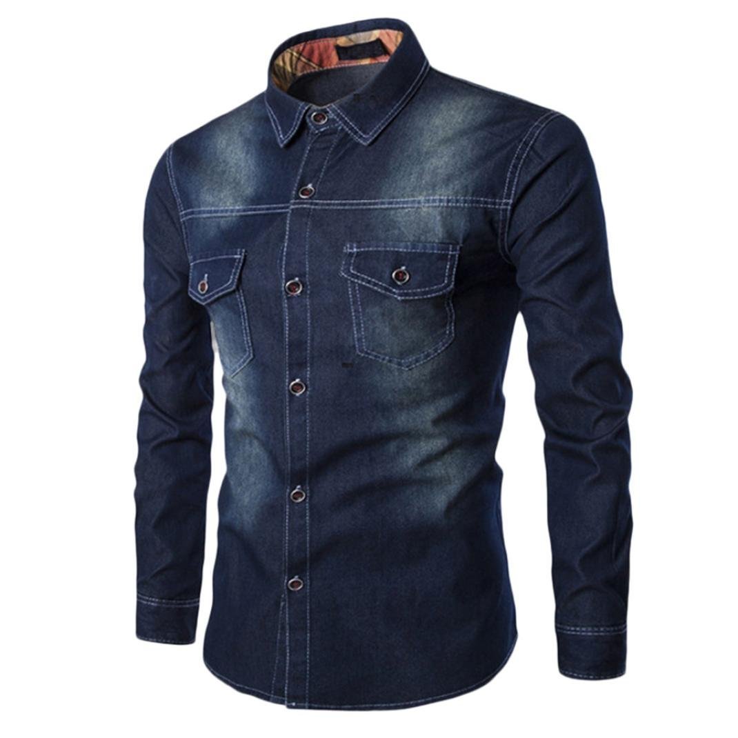 NREALY Men's Fall Casual Fashion Slim Fit Denim Cotton Long Sleeve