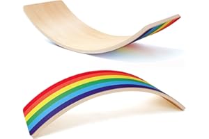 bedmoimo 35 Inch Rainbow Wooden Balance Board Wobble Board for Kids Toddlers, Teens, Adults, Wood Kids Toys for Kids - Wobble Balance Board Kids - Kids Wooden Toys - Montessori Waldorf Learning Toys Rocker Board for Yoga and Exercise