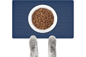 LOGIFTVE Silicone Dog Feeding Mat with Raised Edges, 16"x10" Non-Slip Pet Food Mat for Small & Medium Dogs, Waterproof Dog Bowl Mat to Prevent Food & Water Spills, Easy to Clean (Dark Blue)