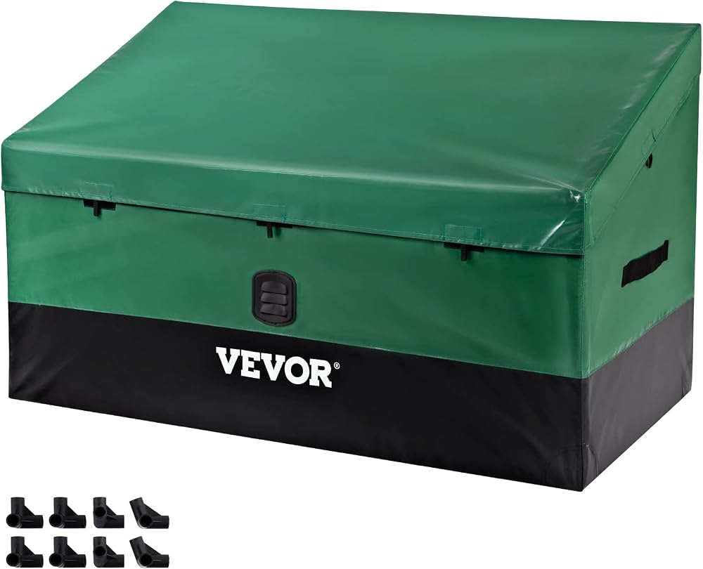 VEVOR 100 Gallon Outdoor Storage Box Waterproof PE Deck Box Galvanized Frame